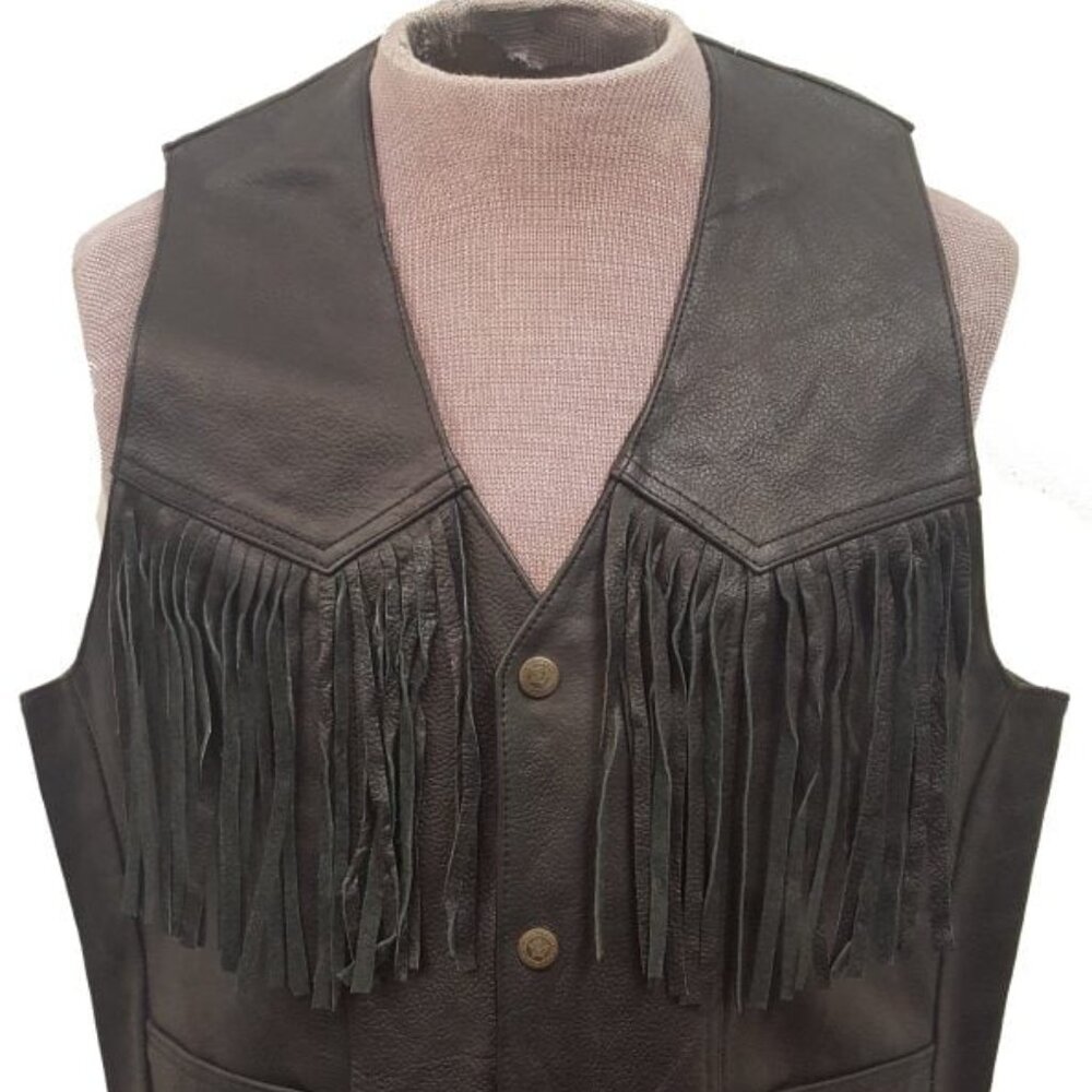 Men’s Fringed Cowhide Leather Cowboy Western Motorcycle Vest